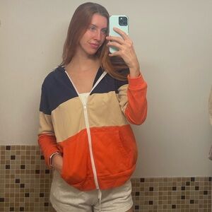 Colorblock blue and Orange Zip-Up Hoodie